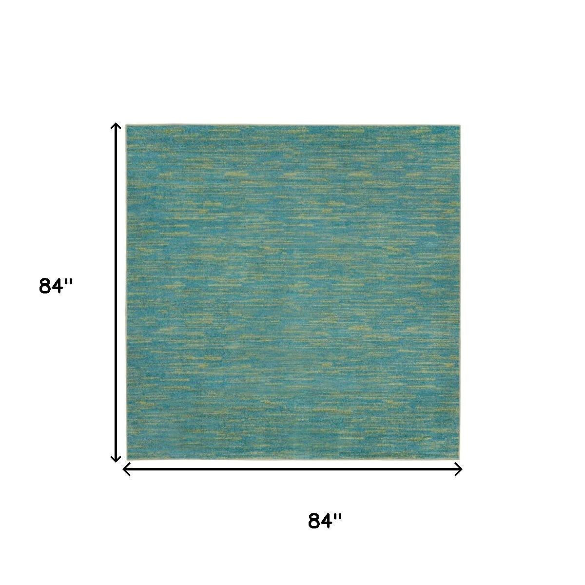 7' Blue And Green Square Indoor Outdoor Area Rug - Outdoor