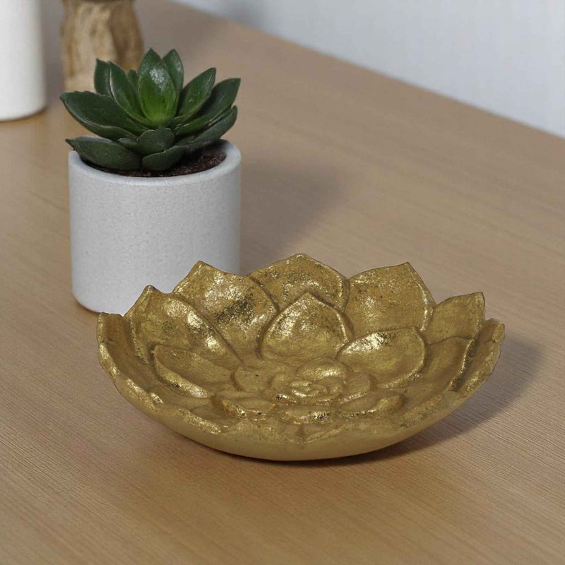 6" Gold Lotus Flower Metal Lotus Leaf Handmade Vanity Tray
