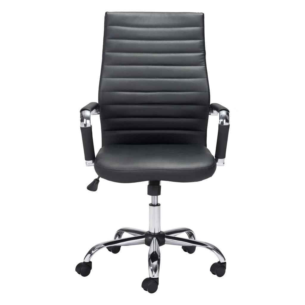 Silver and Black Adjustable Swivel Faux Leather Rolling Conference Office Chair
