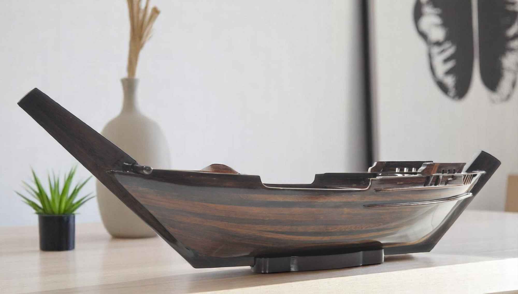 6" Dark Brown Novelty Wood Serving Tray With Handles