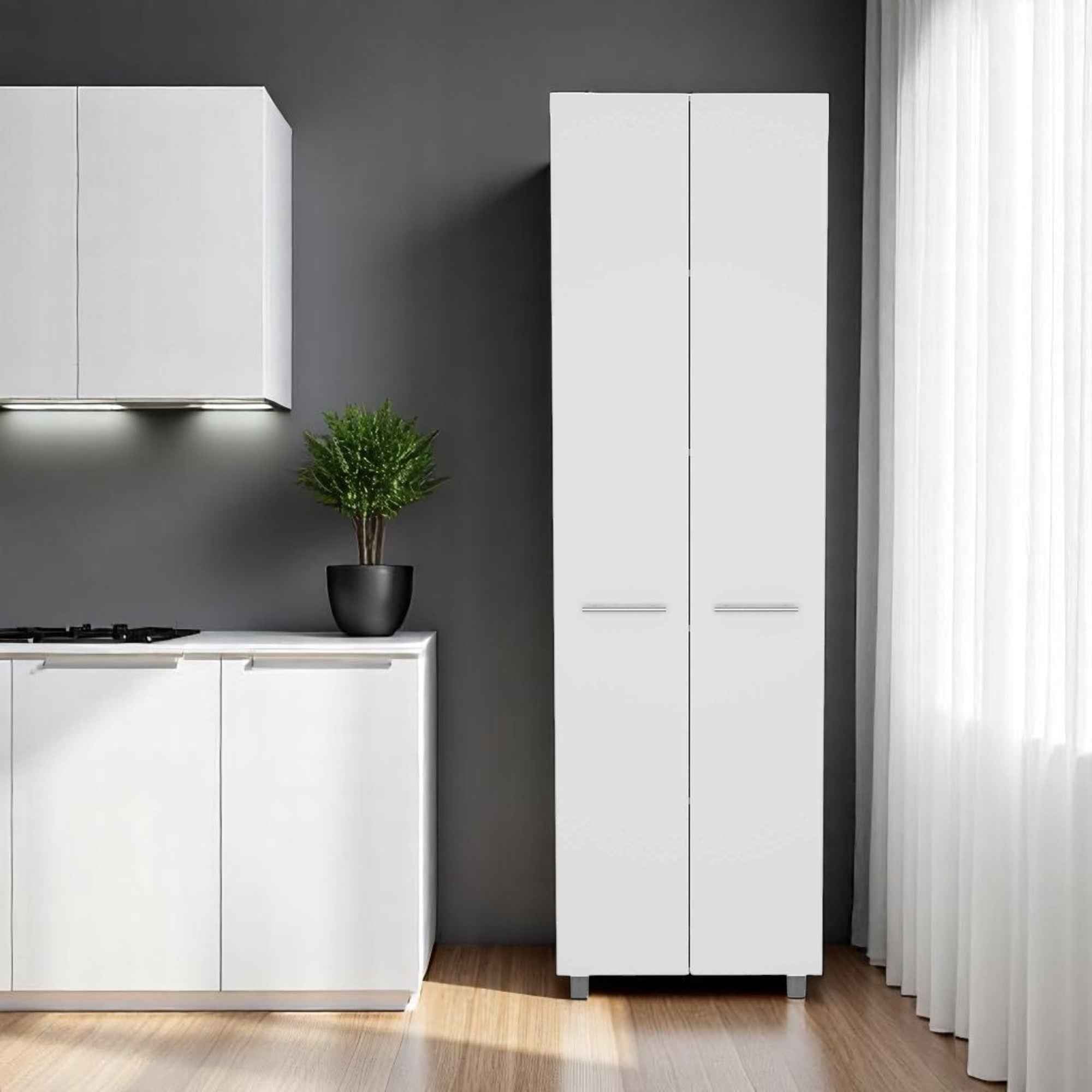 78" Modern White Pantry Cabinet with Two Full Size Doors