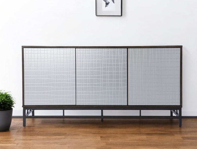 Contemporary Grid Lines Three Door Accent Cabinet - Kitchen & Dining