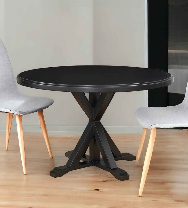 48" Black Wood Pedestal Base Round Top Dining Table