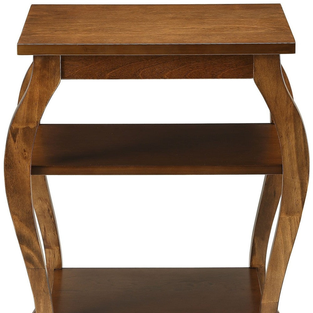 23" Brown Wood Bow Leg End Table With Two Shelves - Living Room