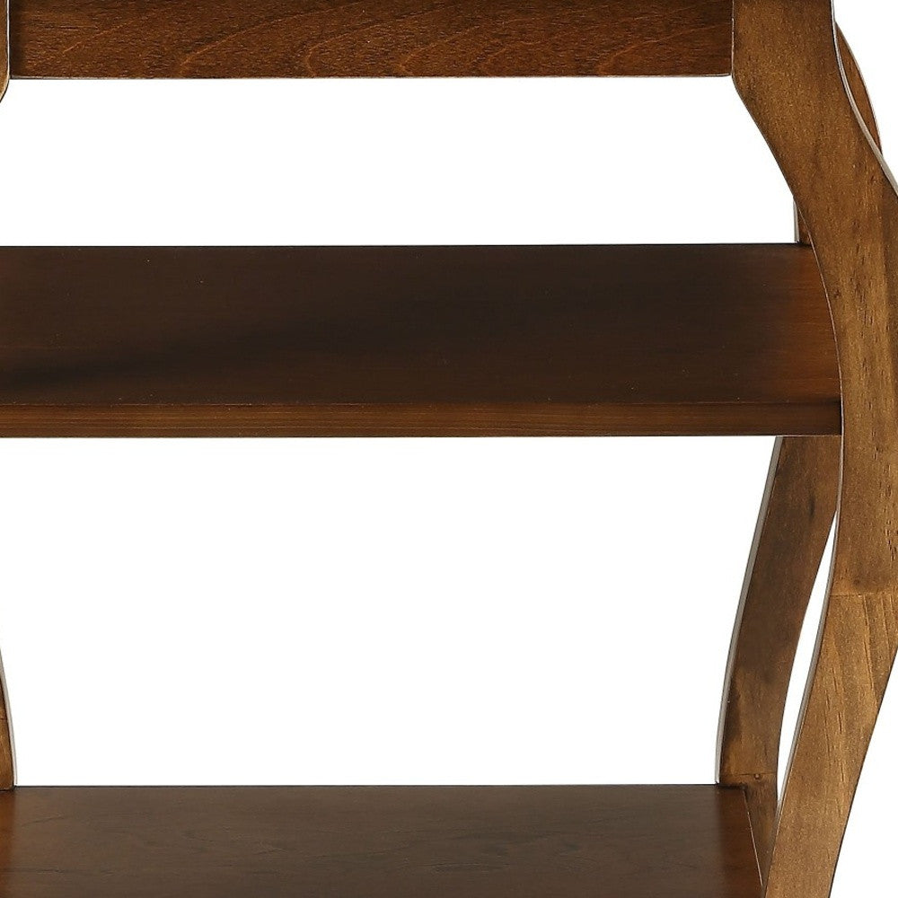 23" Brown Wood Bow Leg End Table With Two Shelves - Living Room