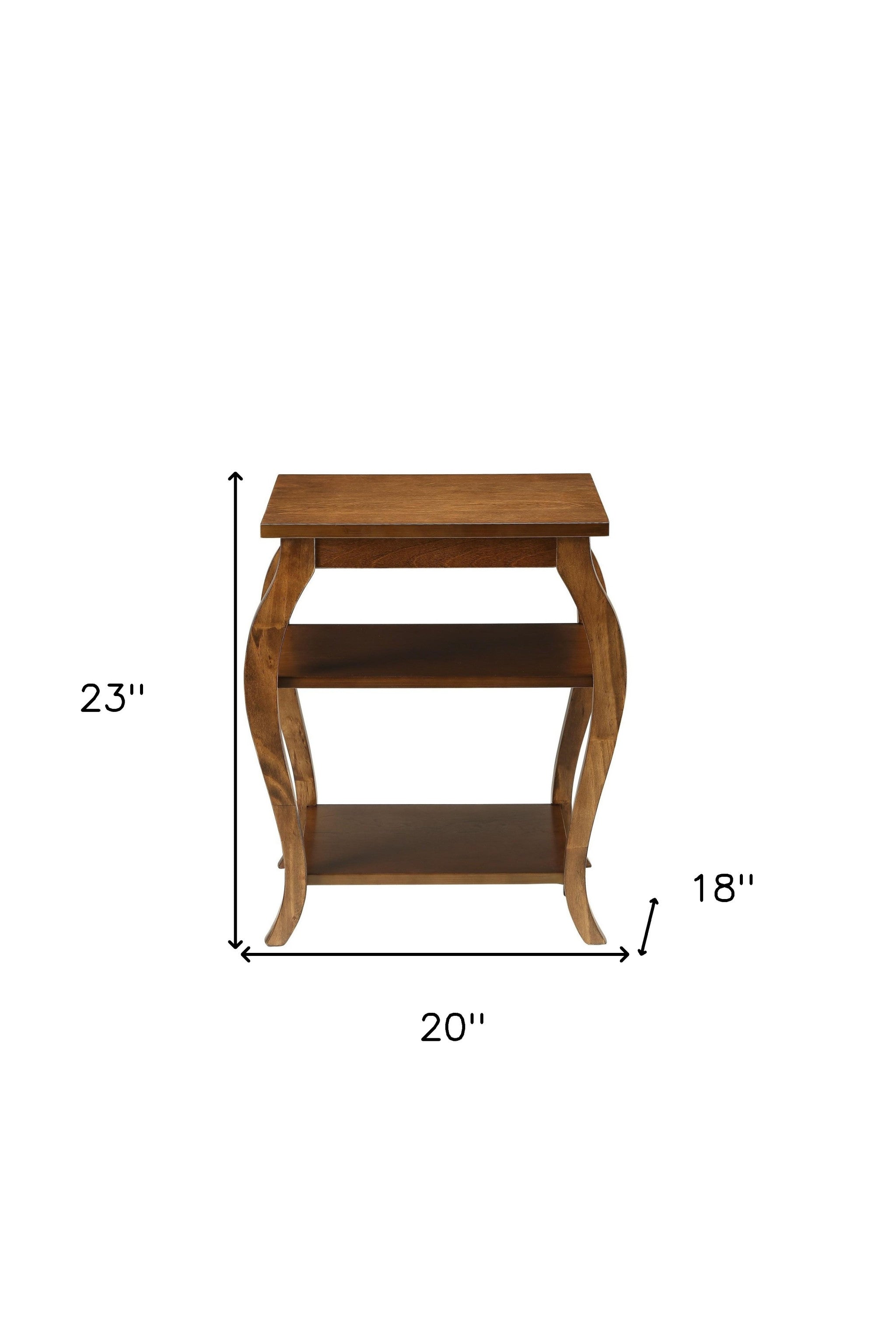 23" Brown Wood Bow Leg End Table With Two Shelves - Living Room