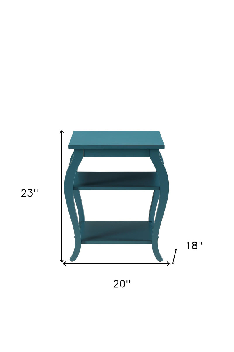 23" Teal Blue Wood Bow Leg End Table With Two Shelves - Living Room