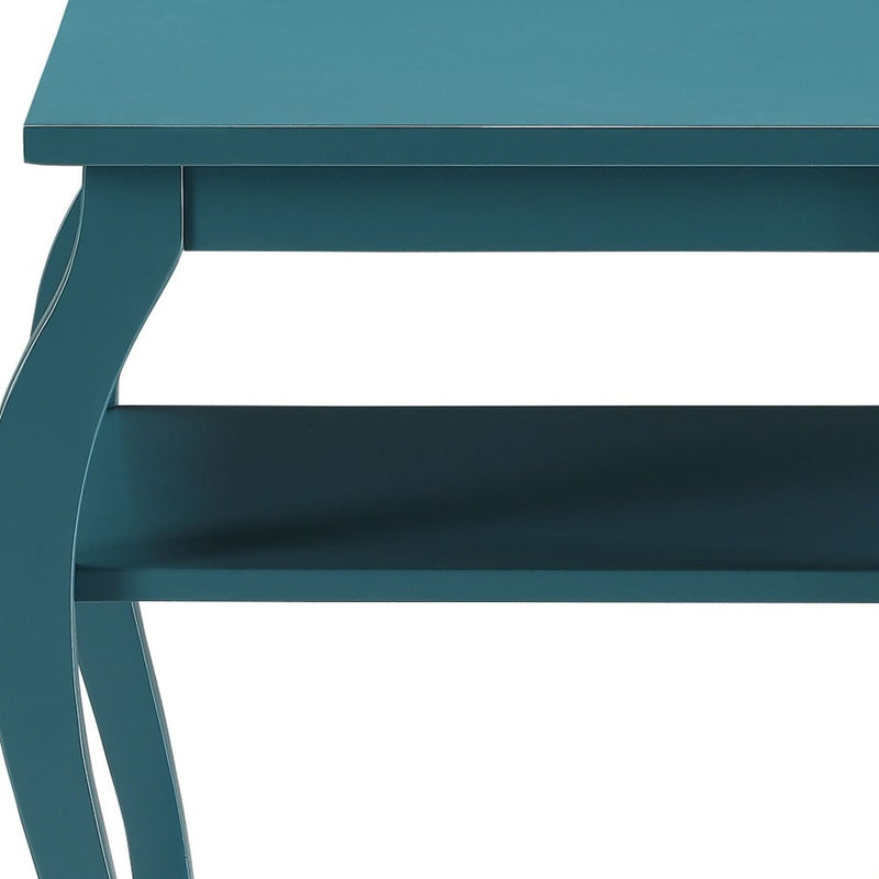 23" Teal Blue Wood Bow Leg End Table With Two Shelves - Living Room
