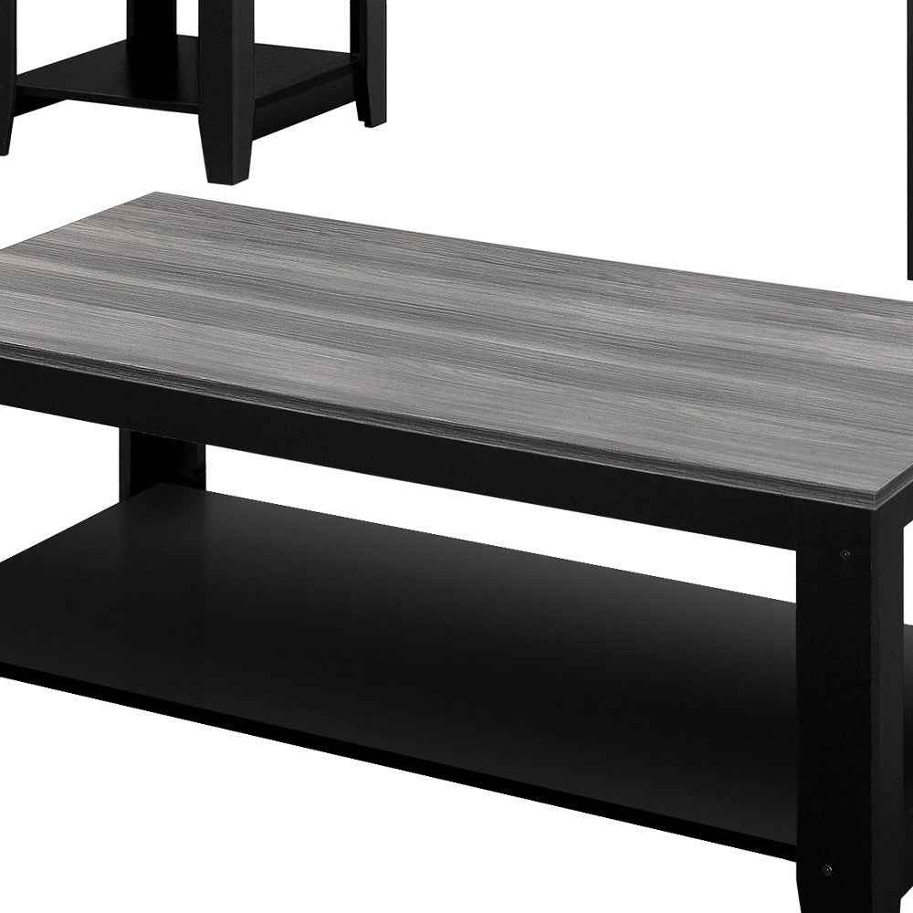 Set of Three 42" Gray And Black Coffee Table With Shelf