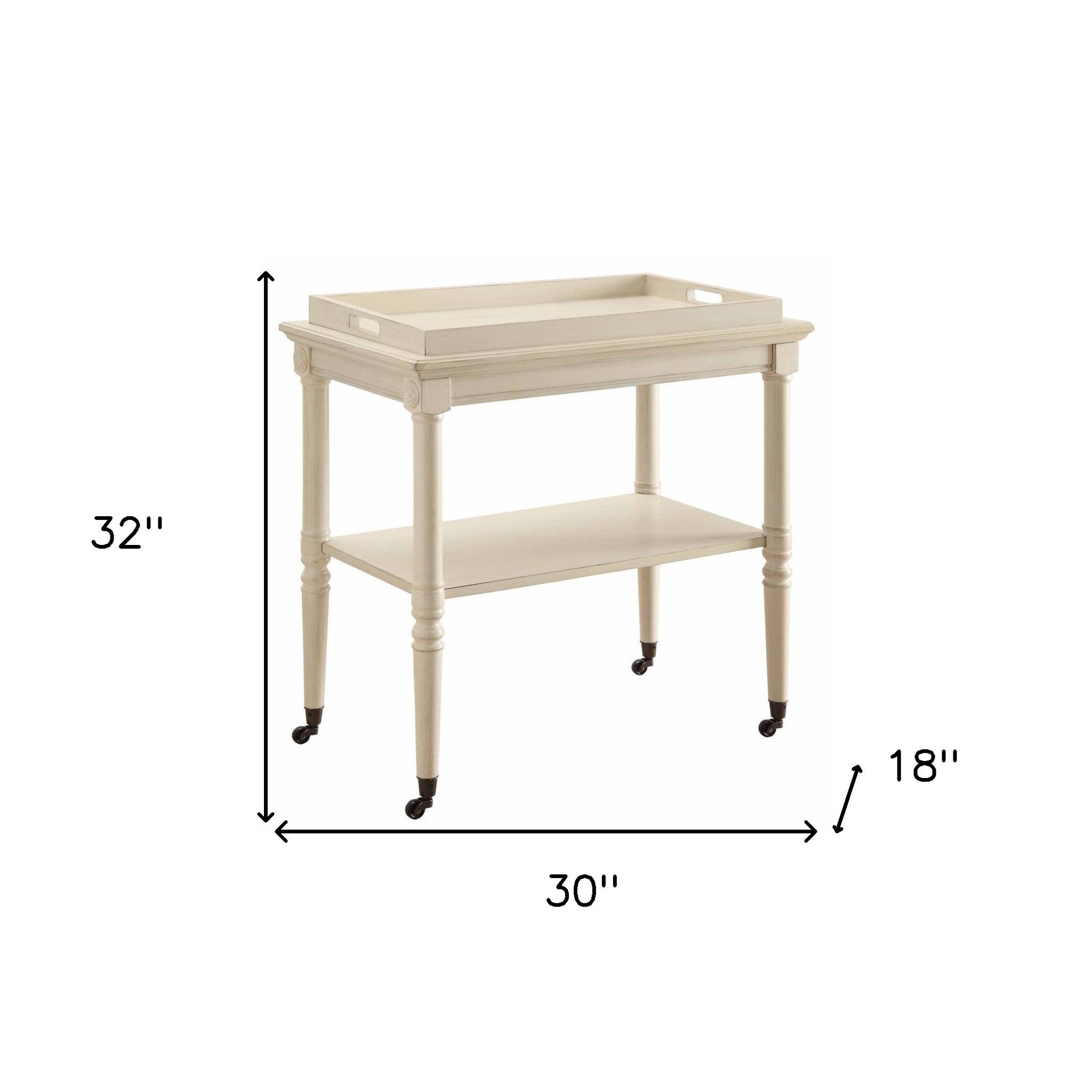 30" Antiqued White Wood Rolling Bar Cart - Kitchen & Dining