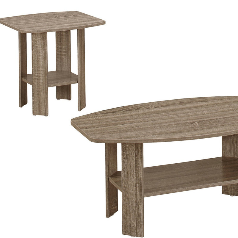 Set of Three 36" Taupe Coffee Table With Shelf - Living Room