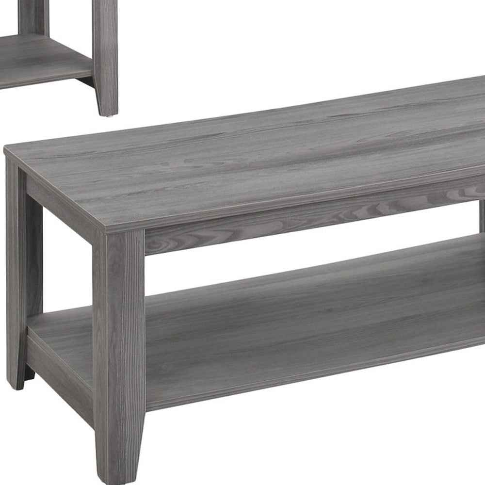 Set of Three 42" Gray Coffee Table With Shelf