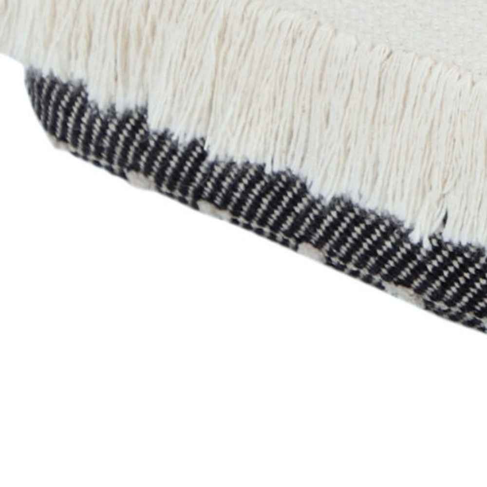 18" White Cotton Striped Pouf Ottoman