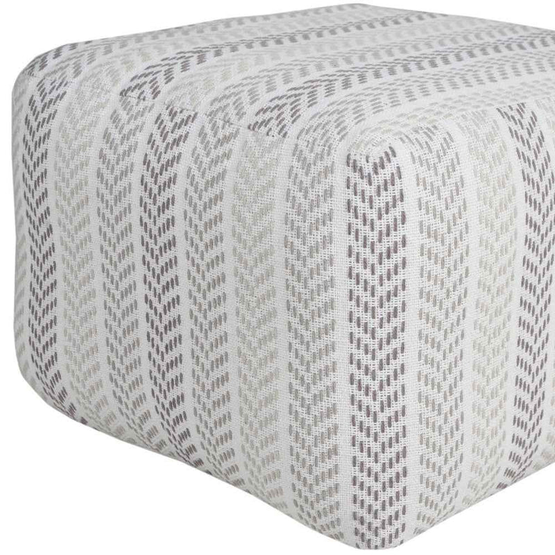 18" Gray And White Cotton Chevron Pouf Ottoman