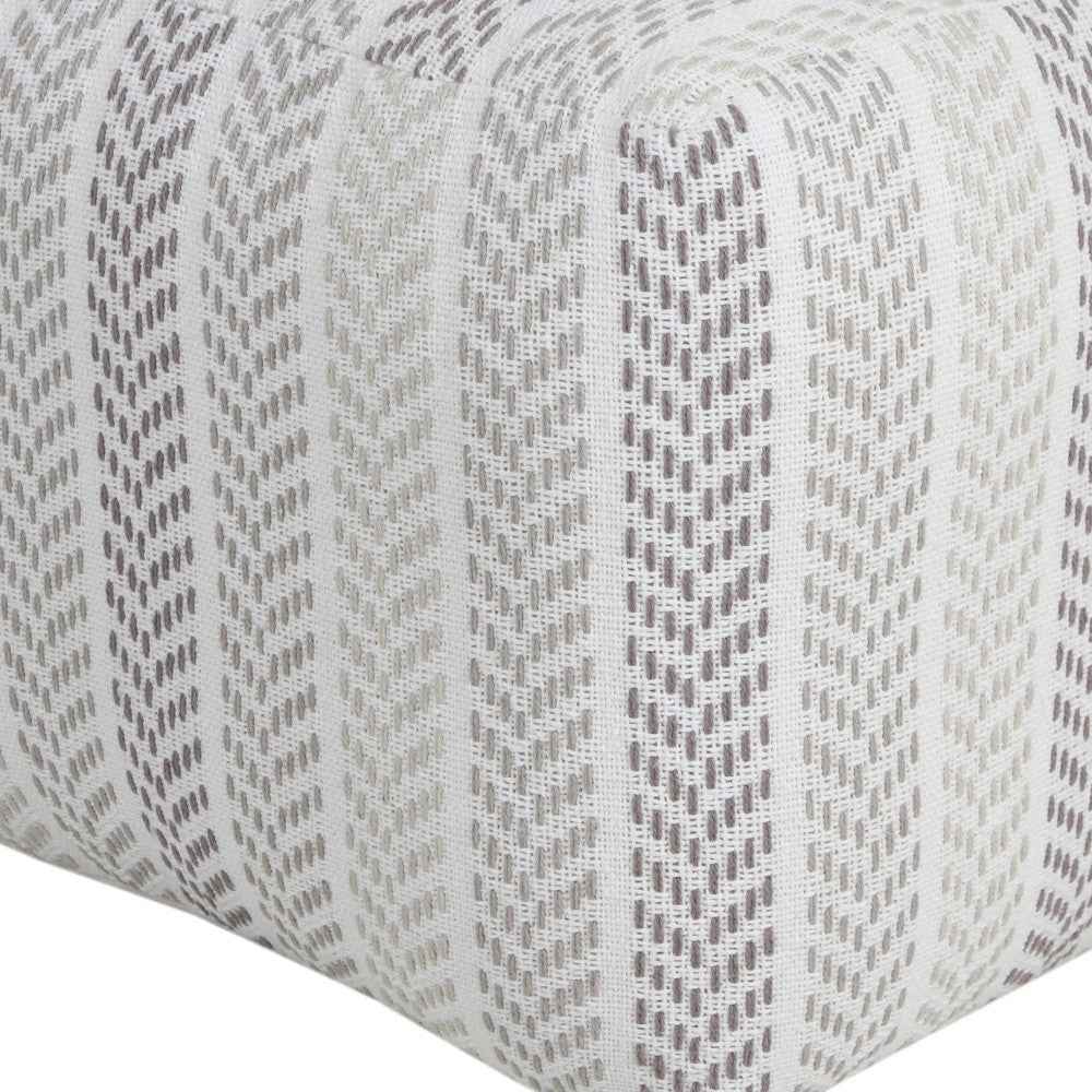 18" Gray And White Cotton Chevron Pouf Ottoman