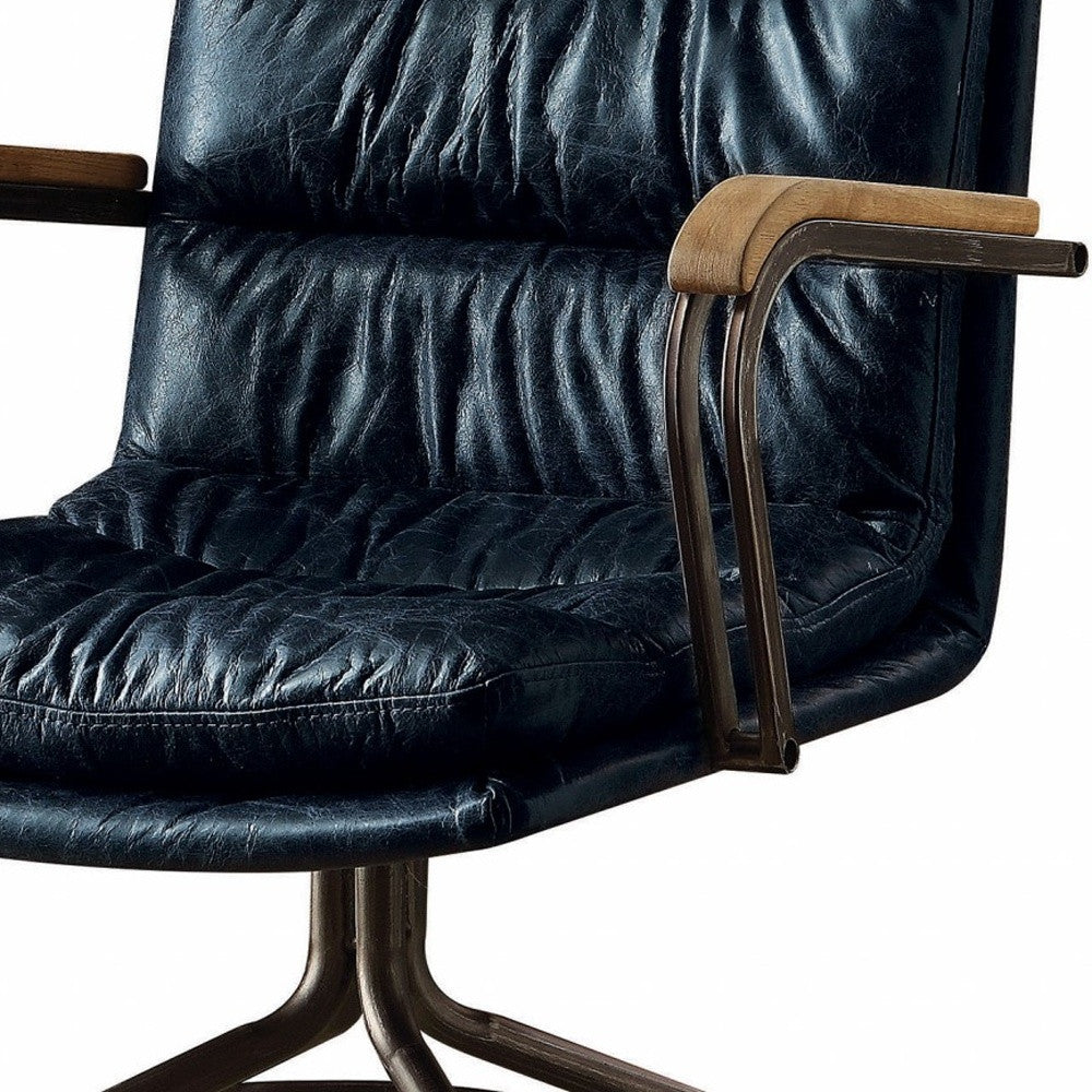 Navy Blue and Dark Brown Swivel Rolling Executive Office Chair - Office