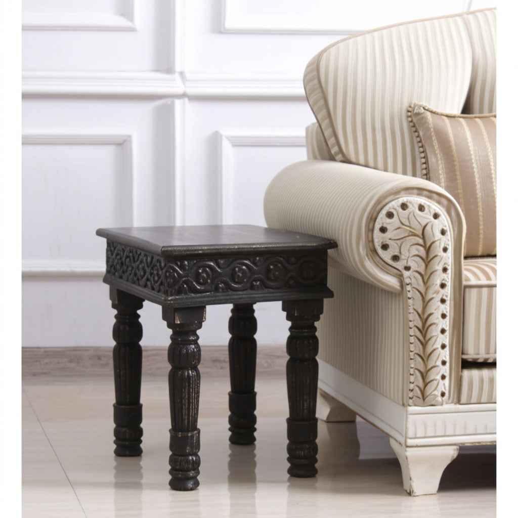 24" Black Distressed Solid Wood Square End Table