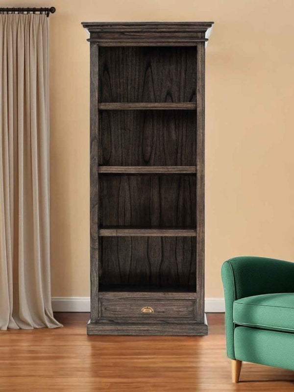 75" Brown and Black Wood Four Tier Bookcase Default Title