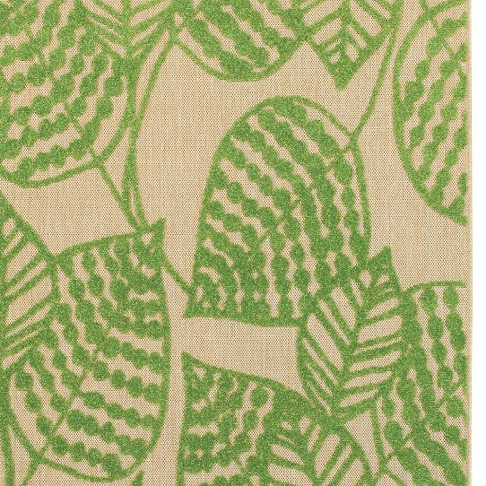 10' X 13' Green Floral Indoor Outdoor Area Rug - Outdoor