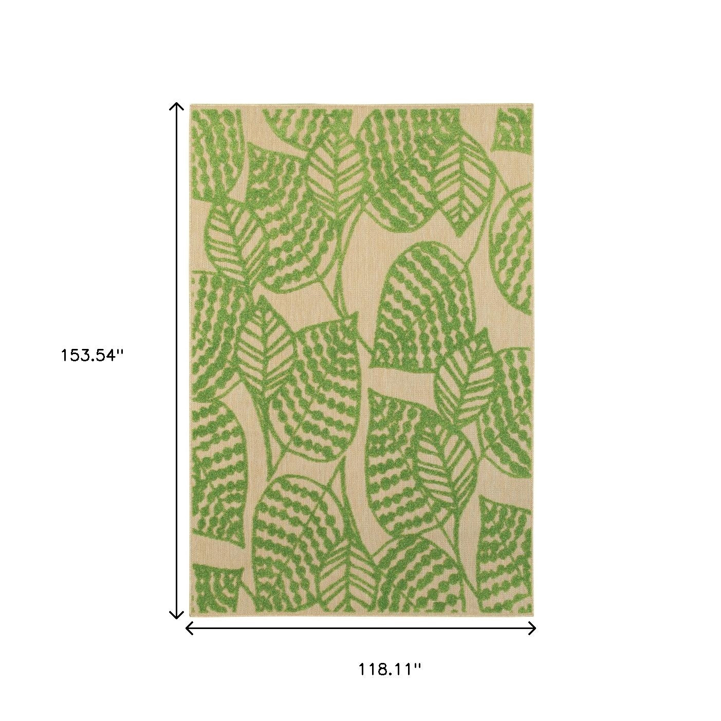 10' X 13' Green Floral Indoor Outdoor Area Rug - Outdoor