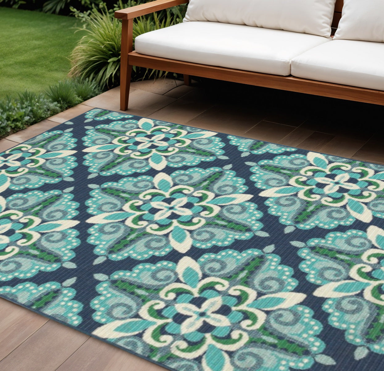 7' X 10' Blue And Green Indoor Outdoor Area Rug - Outdoor
