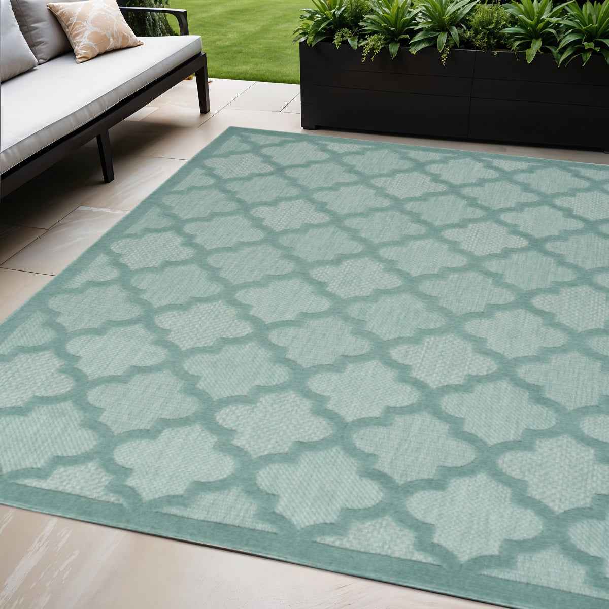 5' X 7' Aqua Indoor Outdoor Area Rug