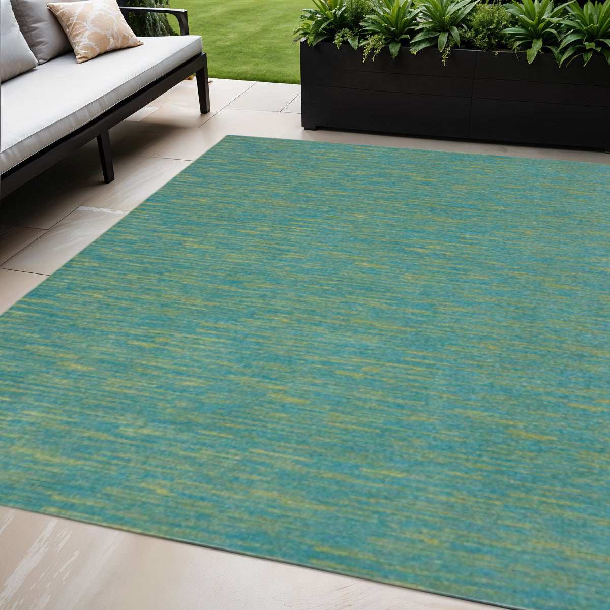 4' X 6' Blue And Green Indoor Outdoor Area Rug - Outdoor