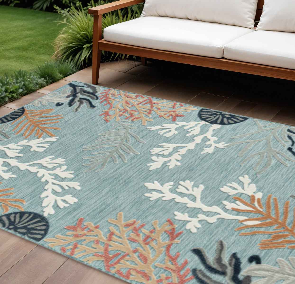 8' X 10' Blue And White Indoor Outdoor Area Rug