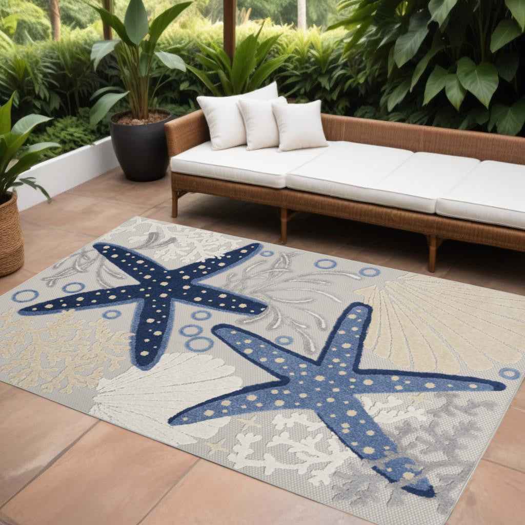 8' X 11' Blue And Gray Indoor Outdoor Area Rug