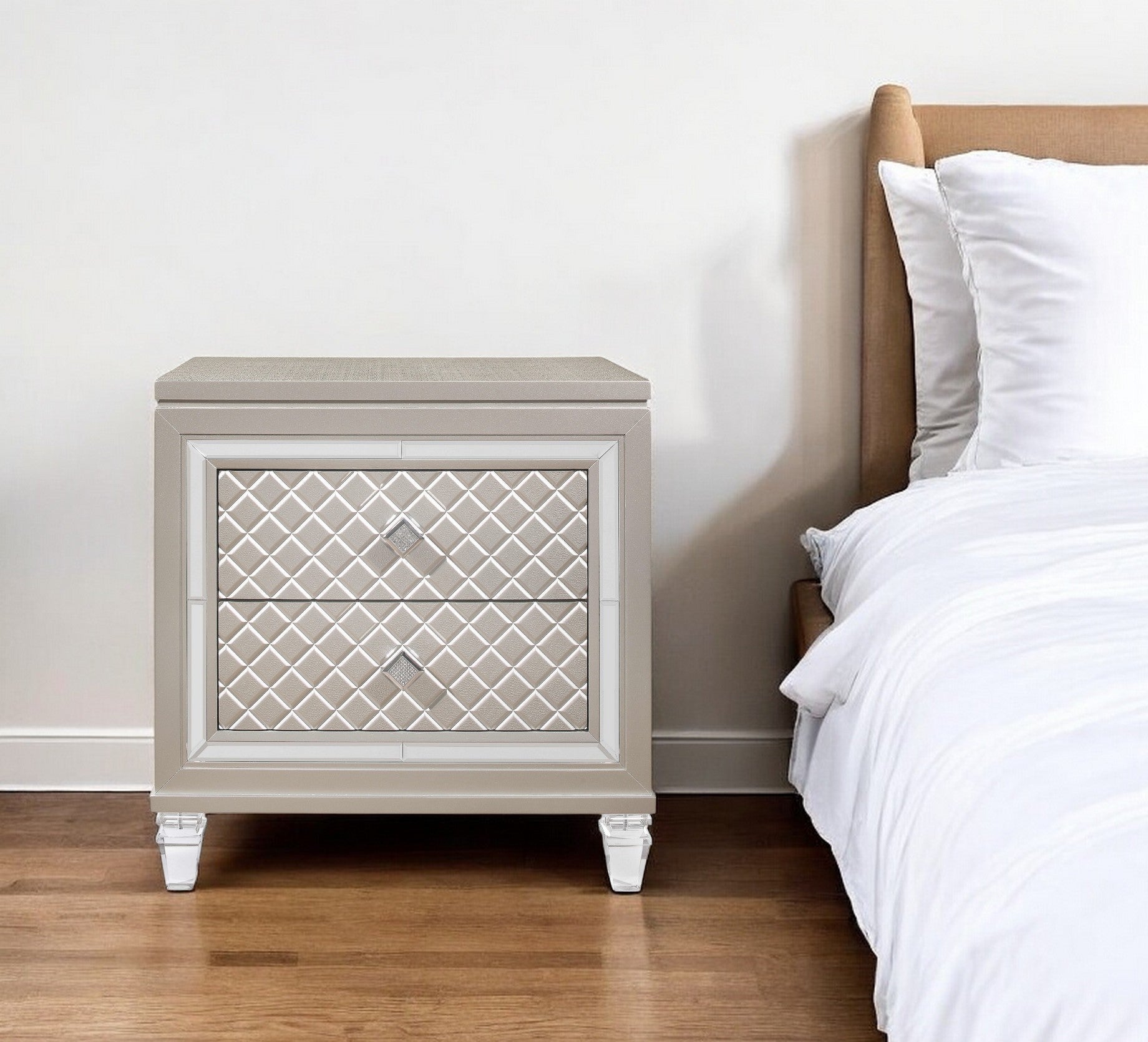 26" Solid and Manufactured Wood And Mirrored Glass Nightstand - Bed & Bath