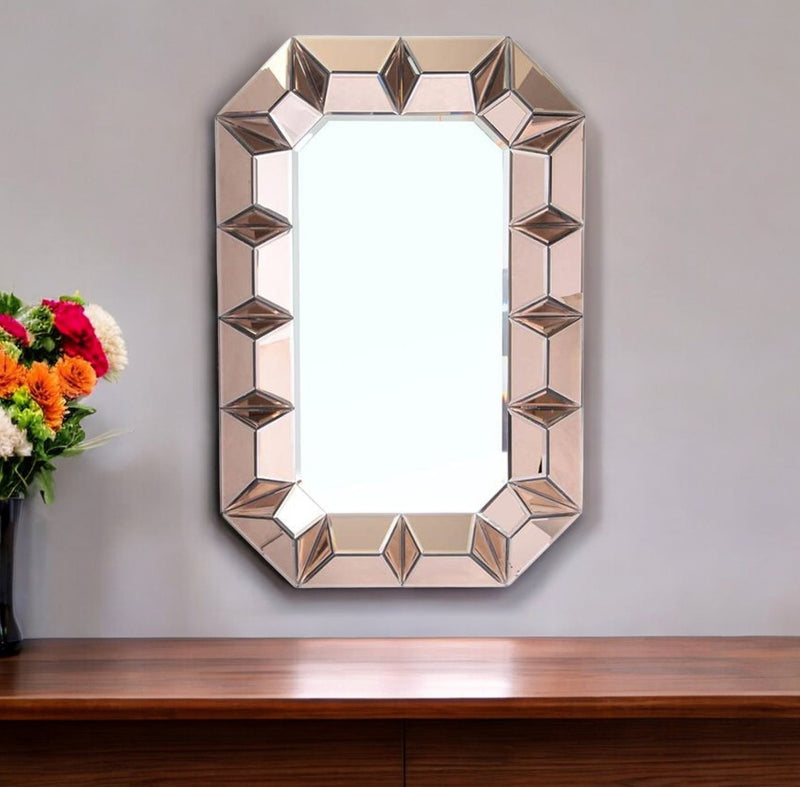 35" Rose Gold Glass Abstract Ornate Framed Accent Mirror - Bed & Bath