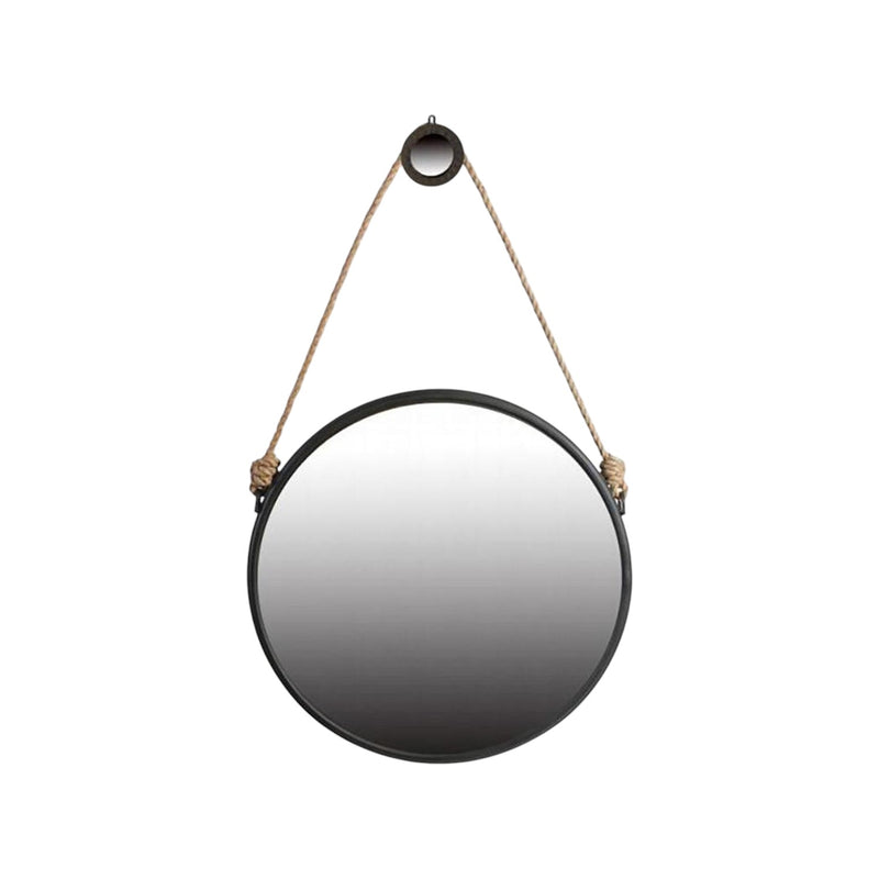 30" Black Fame Round Wall Hanging Accent Mirror with Rope - Bed & Bath