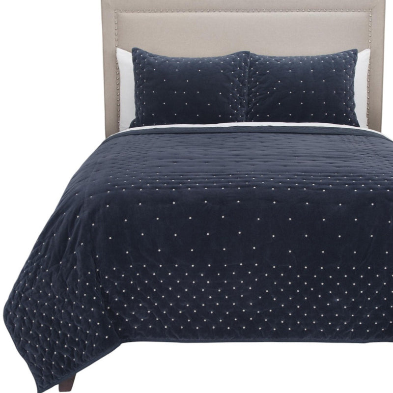 Indigo Polka Dots Queen Quilt - Bed & Bath