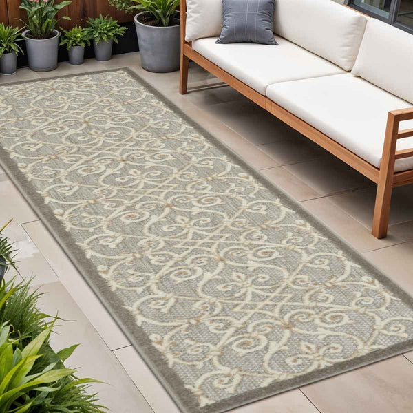 8' Gray And Ivory Indoor Outdoor Area Rug
