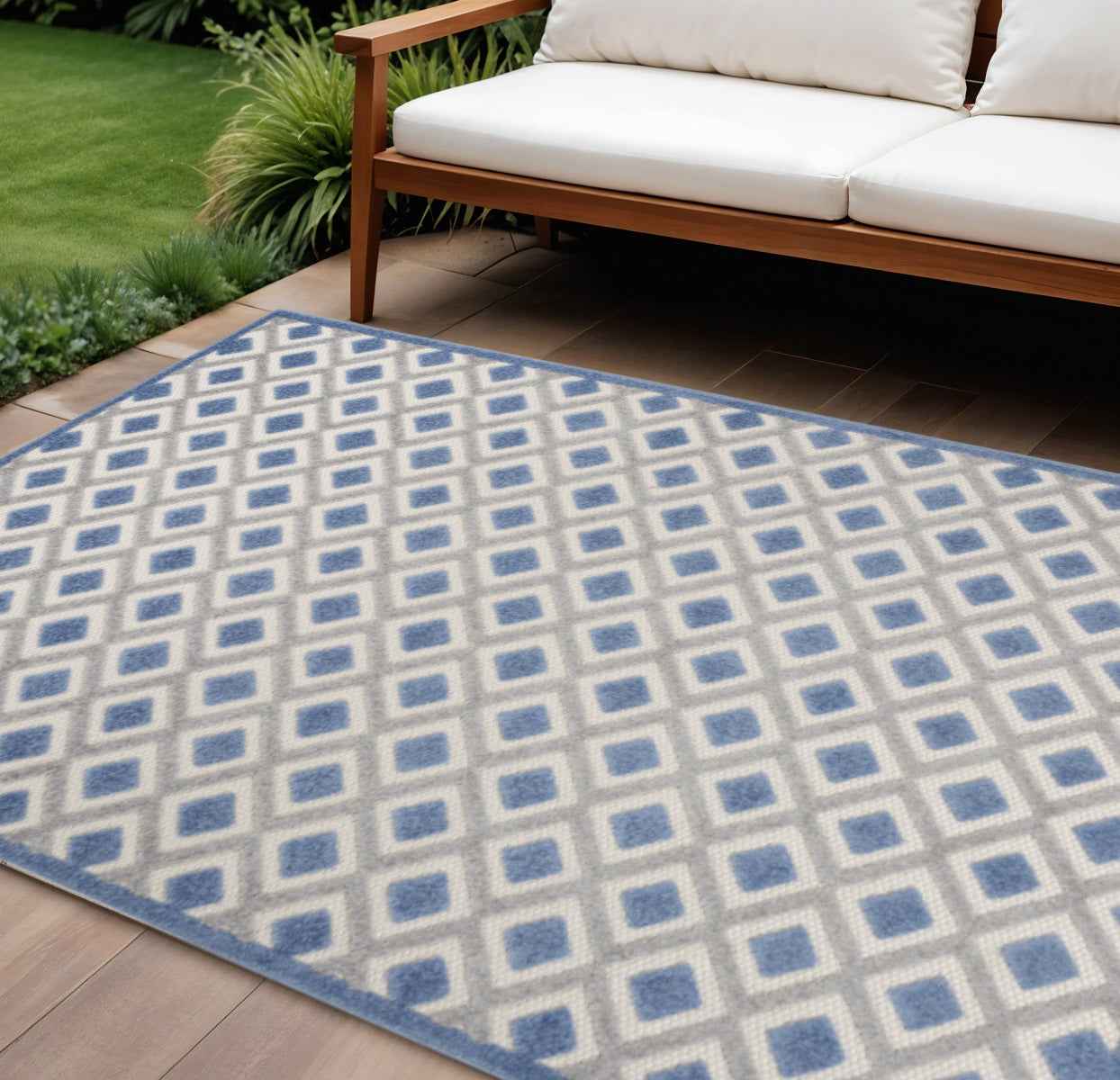 6' X 9' Blue And Gray Indoor Outdoor Area Rug