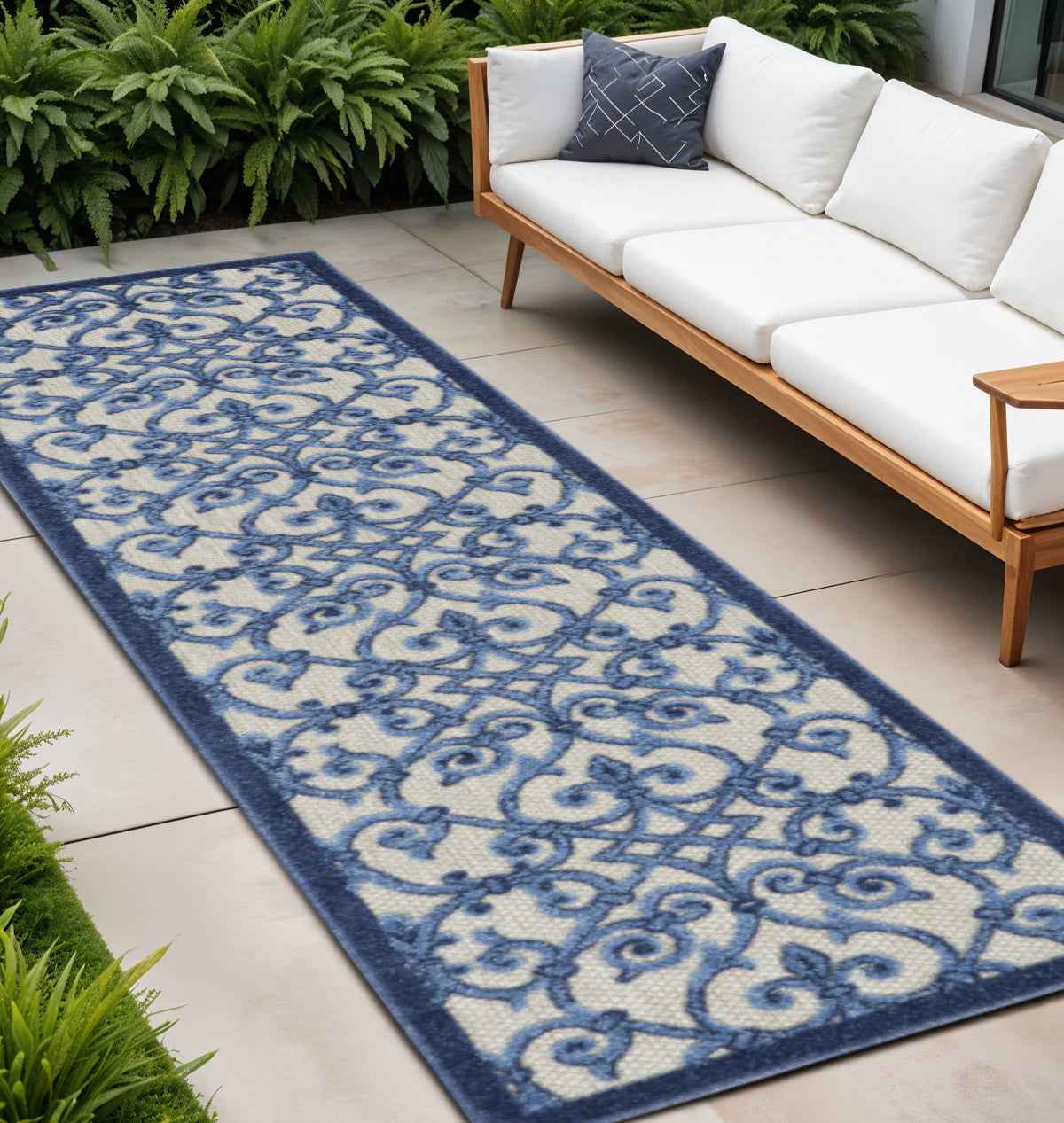 10' Blue And Gray Indoor Outdoor Area Rug
