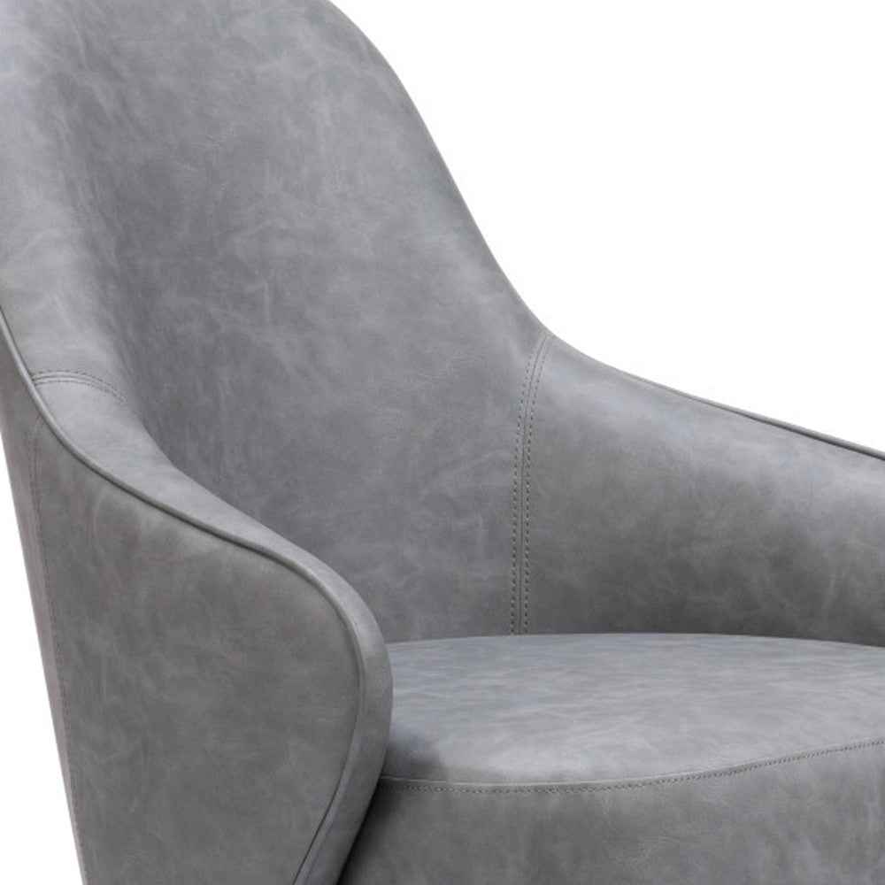 28" Gray And Gold Faux Leather And Faux Leather Swivel Arm Chair