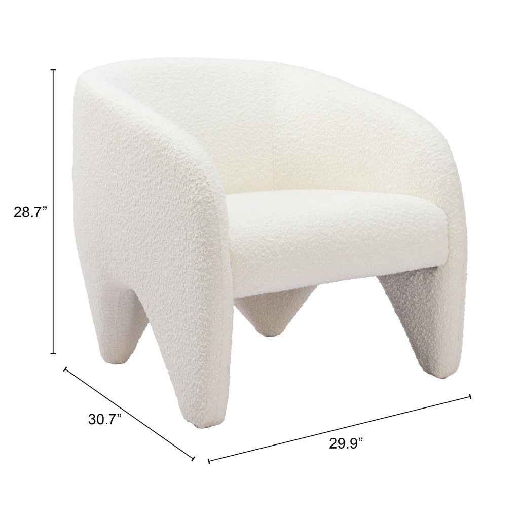 30" White Faux Shearling And Upholstered Arm Chair