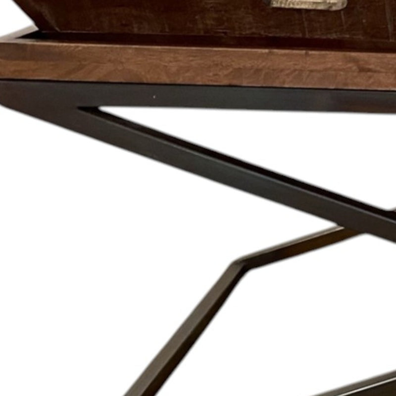 27" Brown And Black Solid Wood Cross Legs Coffee Table - Living Room