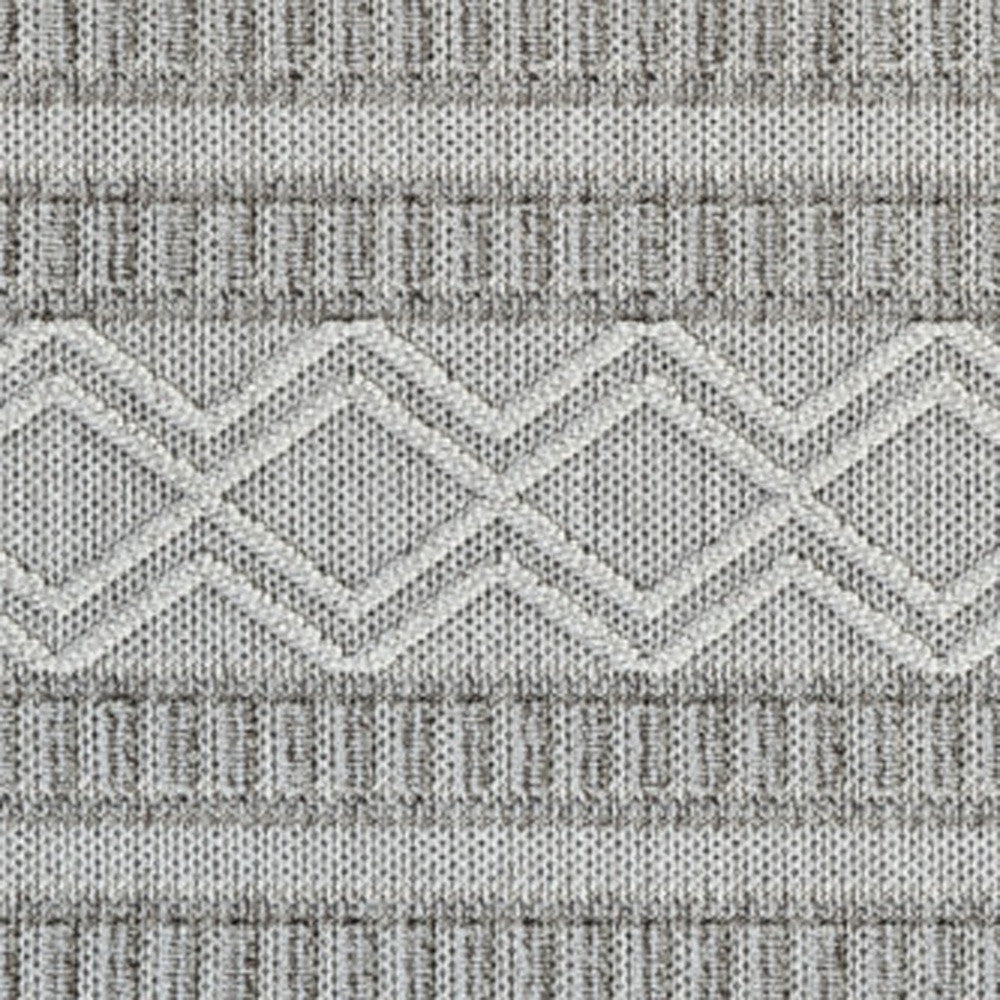 5' X 8' Beige And Gray Striped Distressed Indoor Outdoor Area Rug - Outdoor