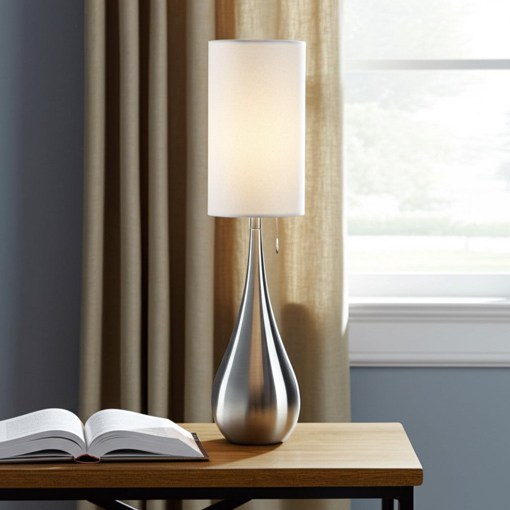 35" Brushed Steel Metal Teardrop Table Lamp - Lighting