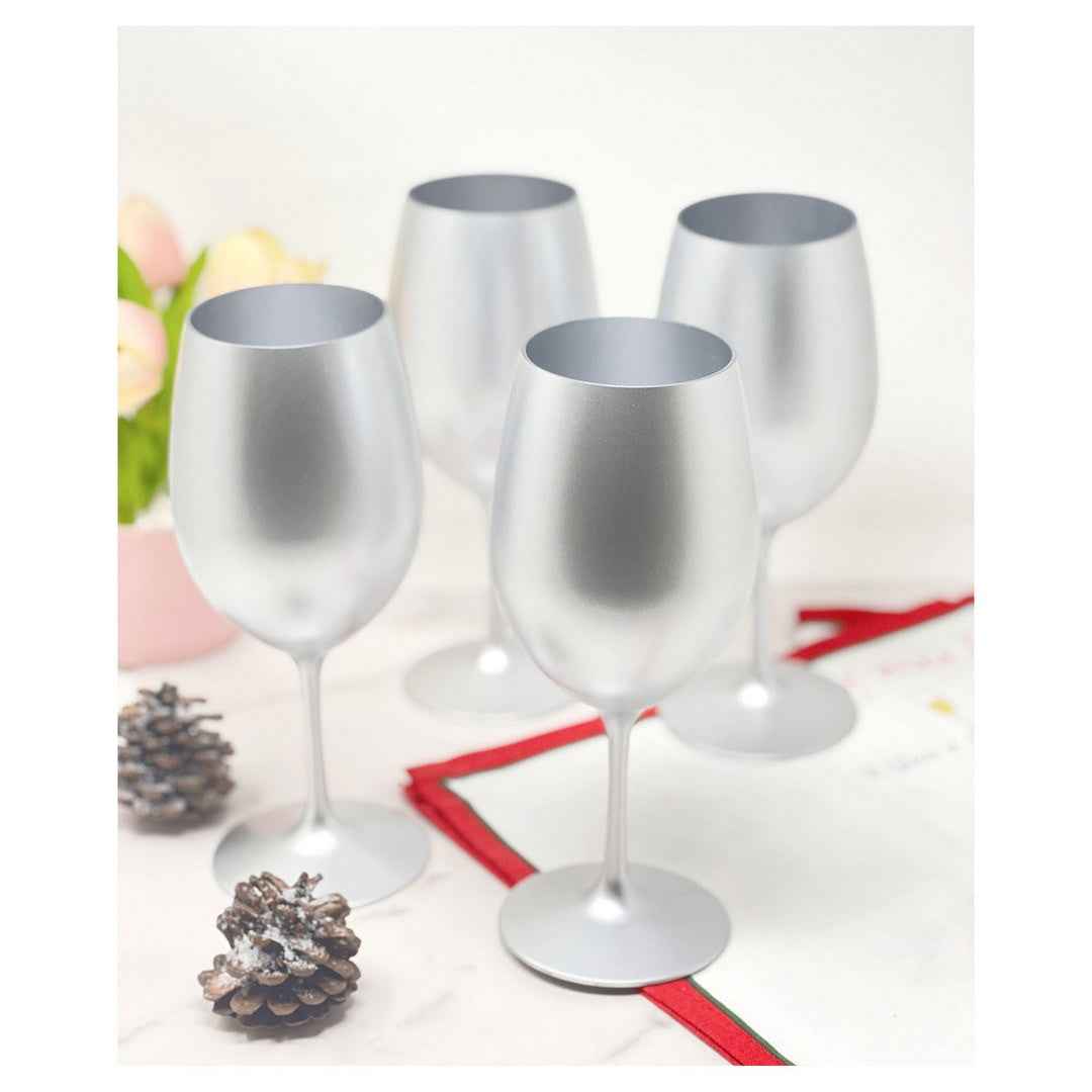 Set of Four Silver Acrylic Stemmed All Purpose Wine Glass