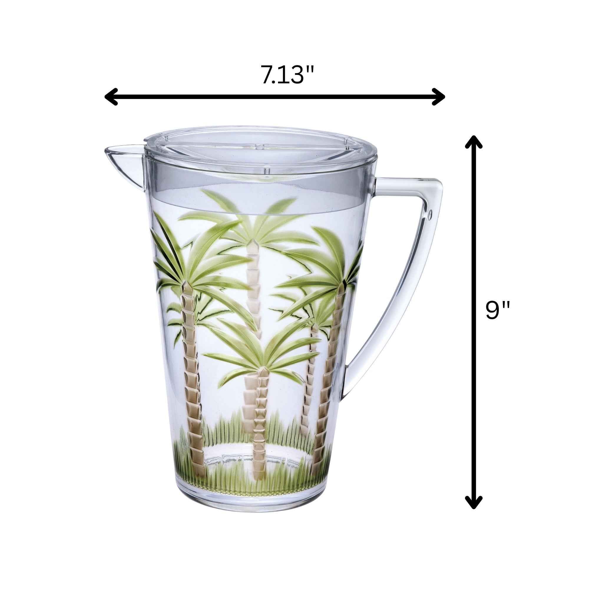2.5 Quart Clear and Green Palm Tree Acrylic Pitcher