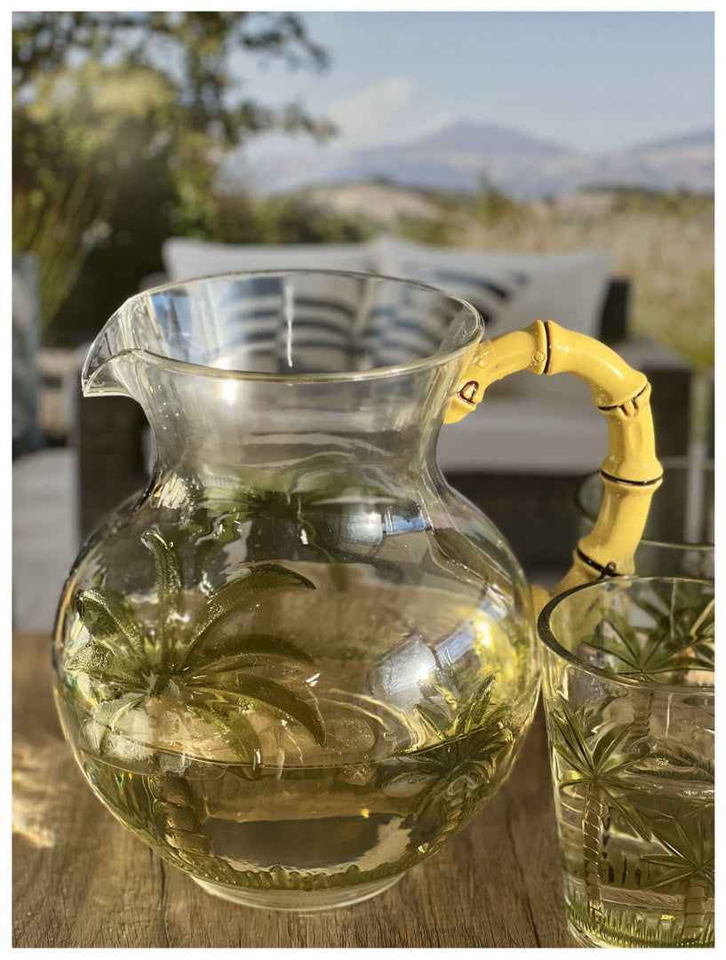 3 Quart Clear and Green Palm Tree Acrylic Pitcher