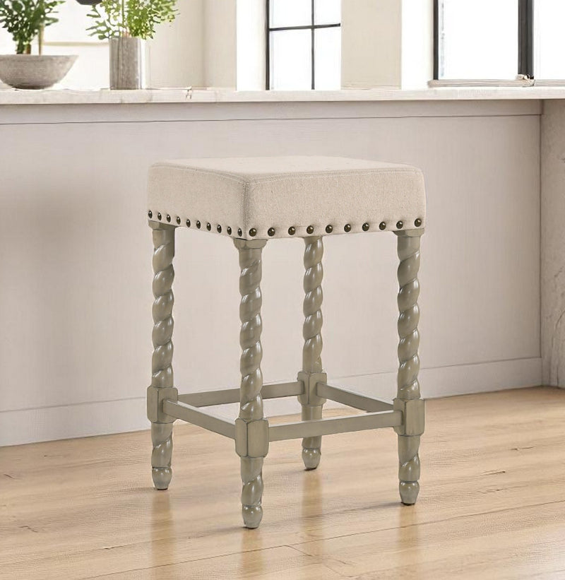 24" Cream And Gray Solid Wood Backless Counter Height Bar Chair