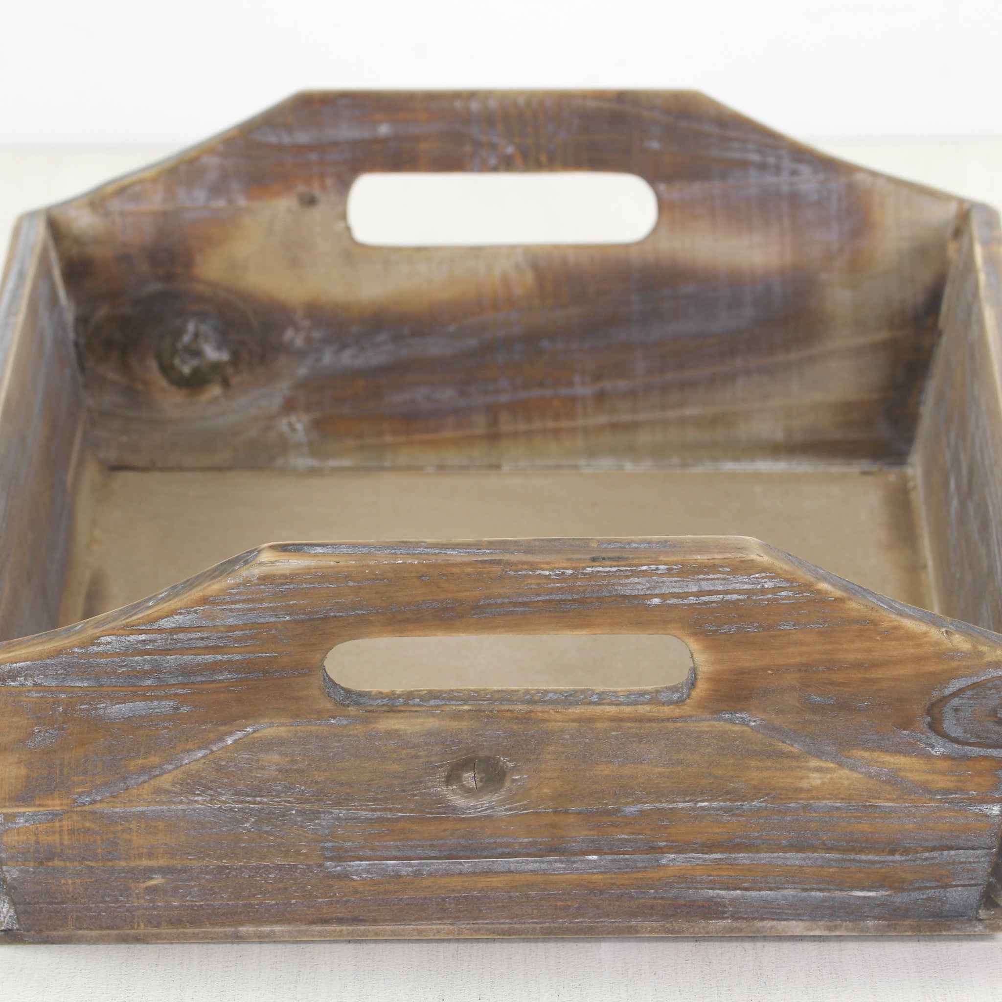 Dark Brown Finish Wood Serving Tray With Handles