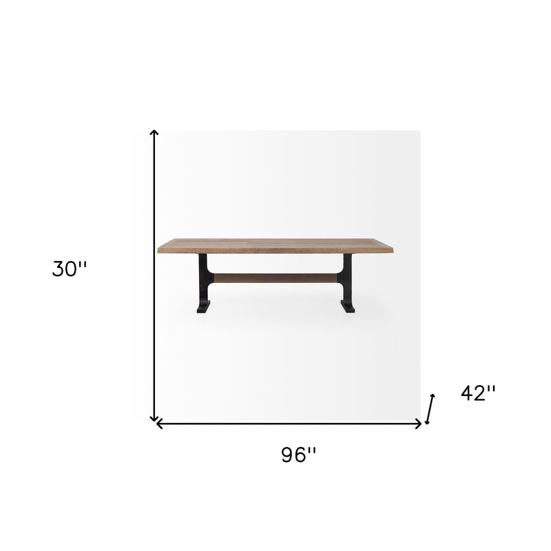 96" Natural And Black Solid Wood And Metal Trestle Base Dining Table - Kitchen & Dining