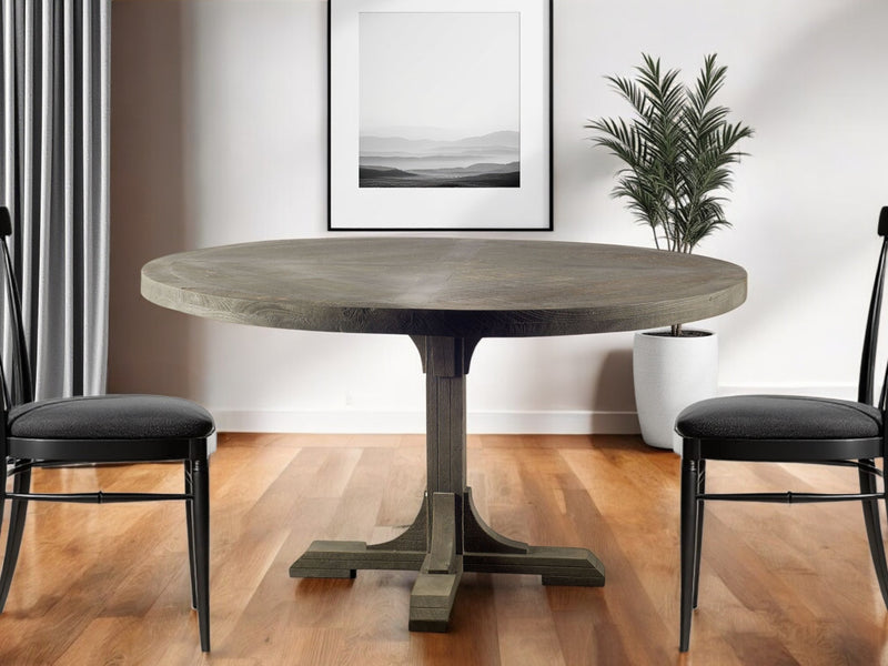 54" Brown Rounded Solid Wood Pedestal Base Dining Table - Kitchen & Dining