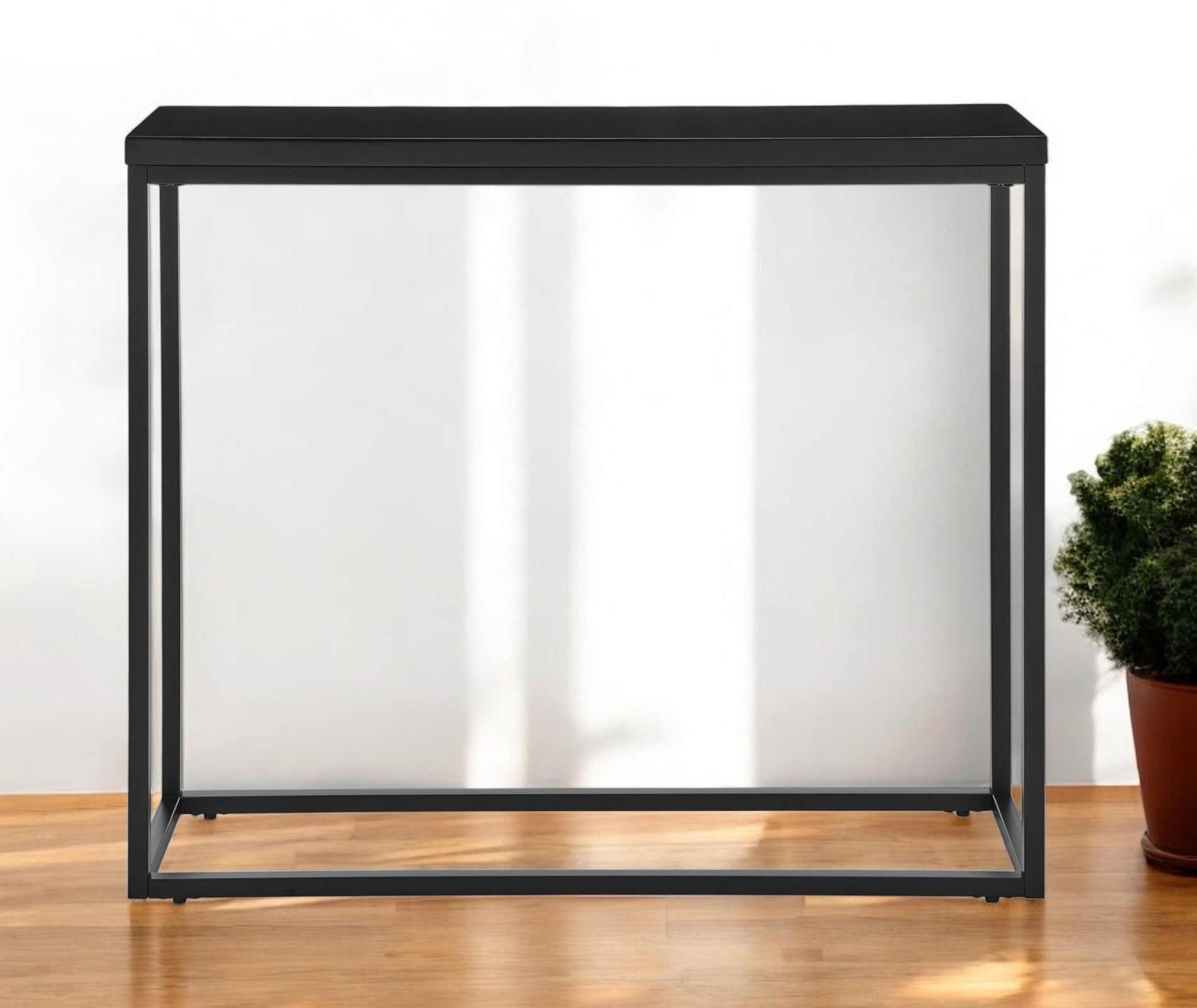 35" Black Wood and Steel Frame Console Table - Living Room