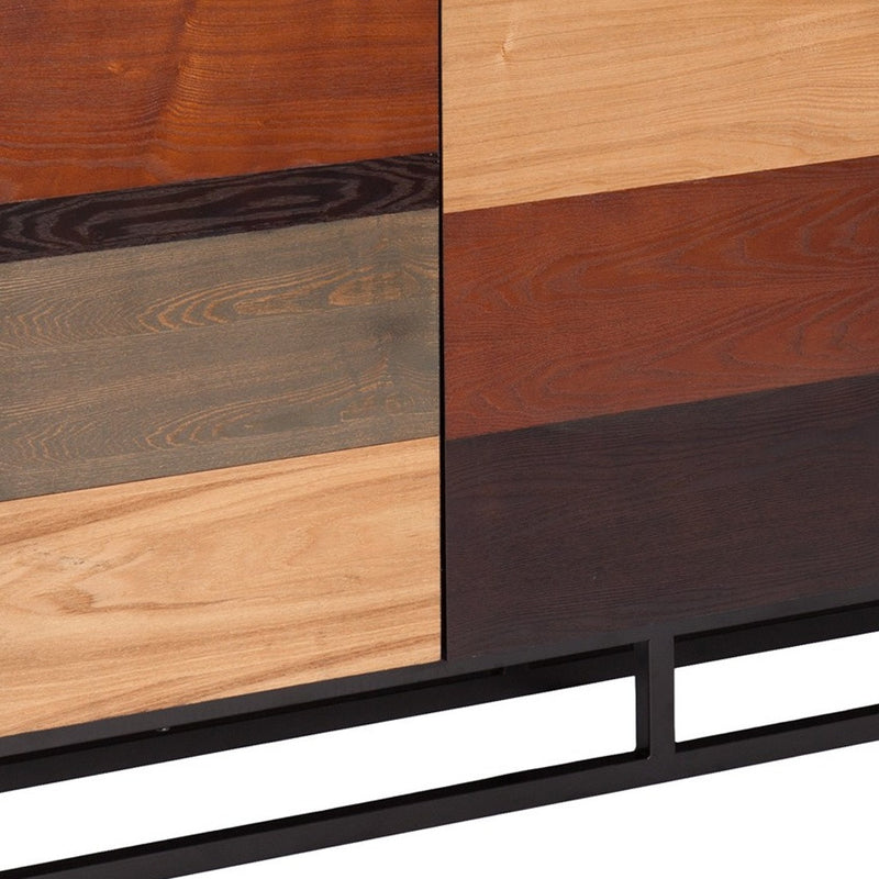 52" Brown Gray And Black Patch Three Door Sideboard Cabinet - Kitchen & Dining